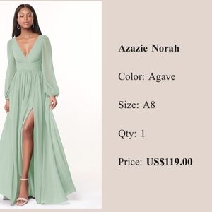 Azazie Long Sleeve Dress in Agave